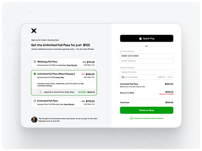 🎮 Ender’s Gaming Club – Fall Pass Checkout androiddesign design gaming iosdesign mobileapp payment paymentui pricing signup ui uidesign uiux uxdesign