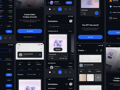 Enefthy NFT Mobile App - Dark Mode branding design figma illustration like logo mobile mobile design mobiledesign nft premium uikit ui ui8 uidesign uikit uiux uiuxdesign