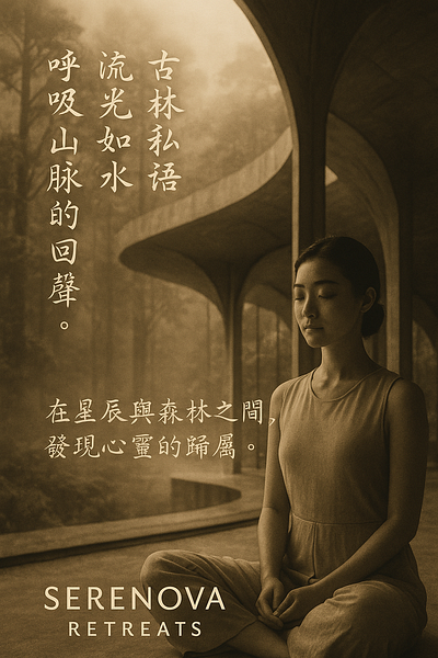 靜修商業海報設計 Serenova Retreats Brand Poster Design in Chinese branding business poster chinese calligraphy chinese design cultural resonance graphic design nature inspired poster serene design 傳統中式設計 商業海報