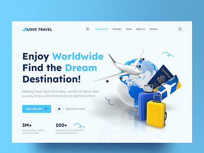 Travel Explorer Website Header adventure design bookingplatform clean ui creativedesign explore the world header design hero section modern web design nature travel responsive header responsivelayout tourism tourism web design travel app ui travel landing page travelui user interface ux design wanderlust webdesign