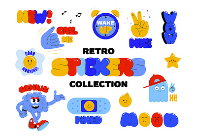 Cool Retro sticker pack 80s 90s character comic creative face funny retro sticker ui ux vintage