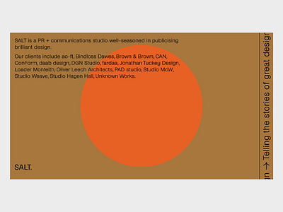 SALT. PR + Communications Studio brown clean clean design communication communication studio creative design graphic design grey minimalist orange orange circle salt studio typo typographic design typography vibrant