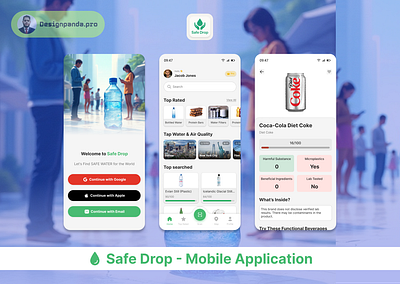 Safe Water - scan what you drink - Mobile Application design android app best clean clear creative drink safe filter graphic design ios mobile product prototype safe safe drop ui water water source