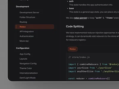 🔎 WIP — Template Documentation admin code code block dark mode dark ui documentation orange react redux template