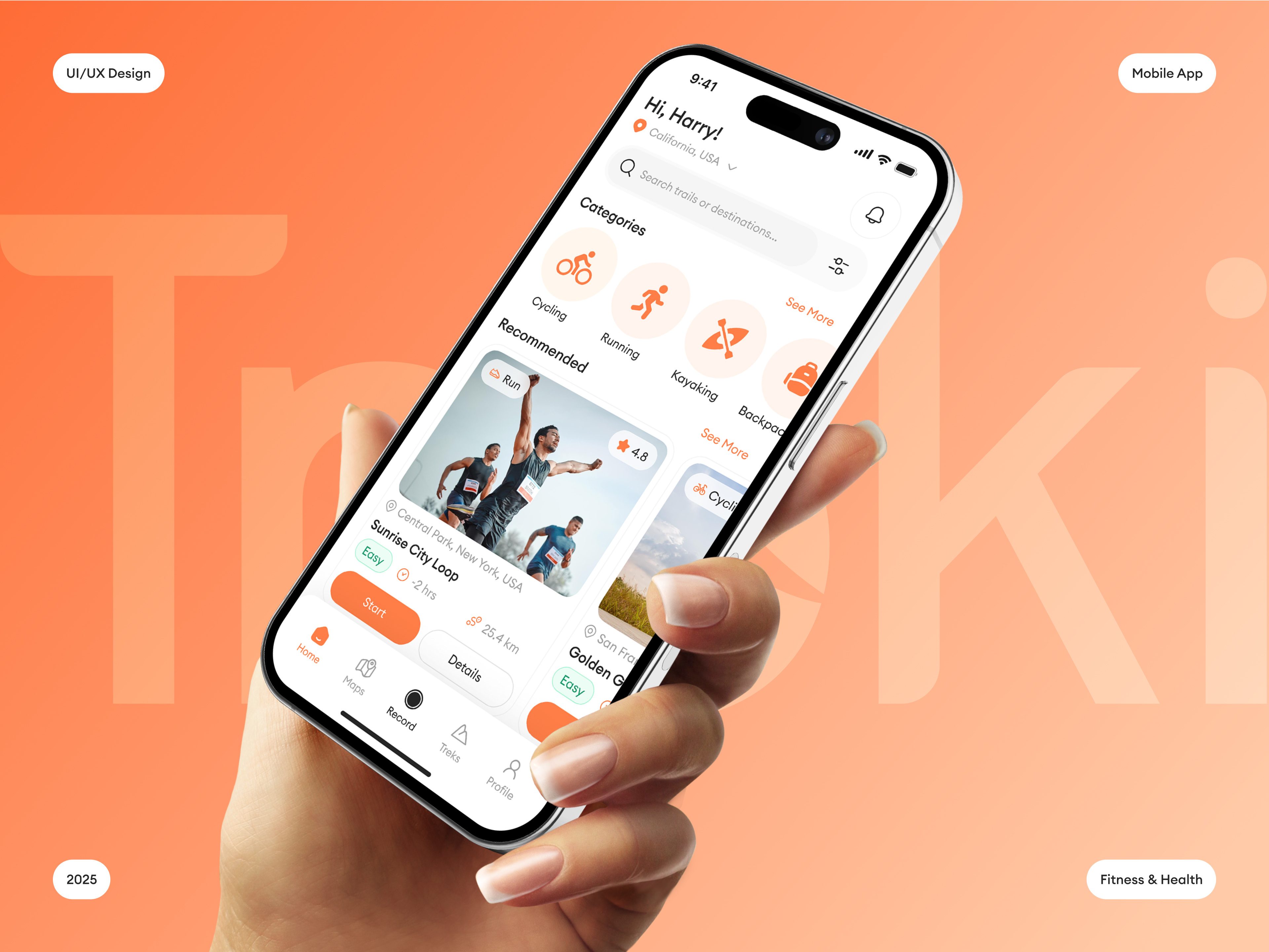 Trekking & Hiking Mobile App UI Design app ui app ui design figma fitness app hiking hiking app marathon mobile app mobile app ui running running app trekking trekking app ui ui design ui ux uiux ux