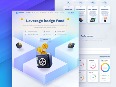 Landing page for Crypto SaaS Hedge Web3 Fund with Dashboard UIUX 3d illustration banking branding crypto cryptocurrency defi extej finance fintech hedge fund illustration investing landing page lead page payment saas trading ui ux design web app web design