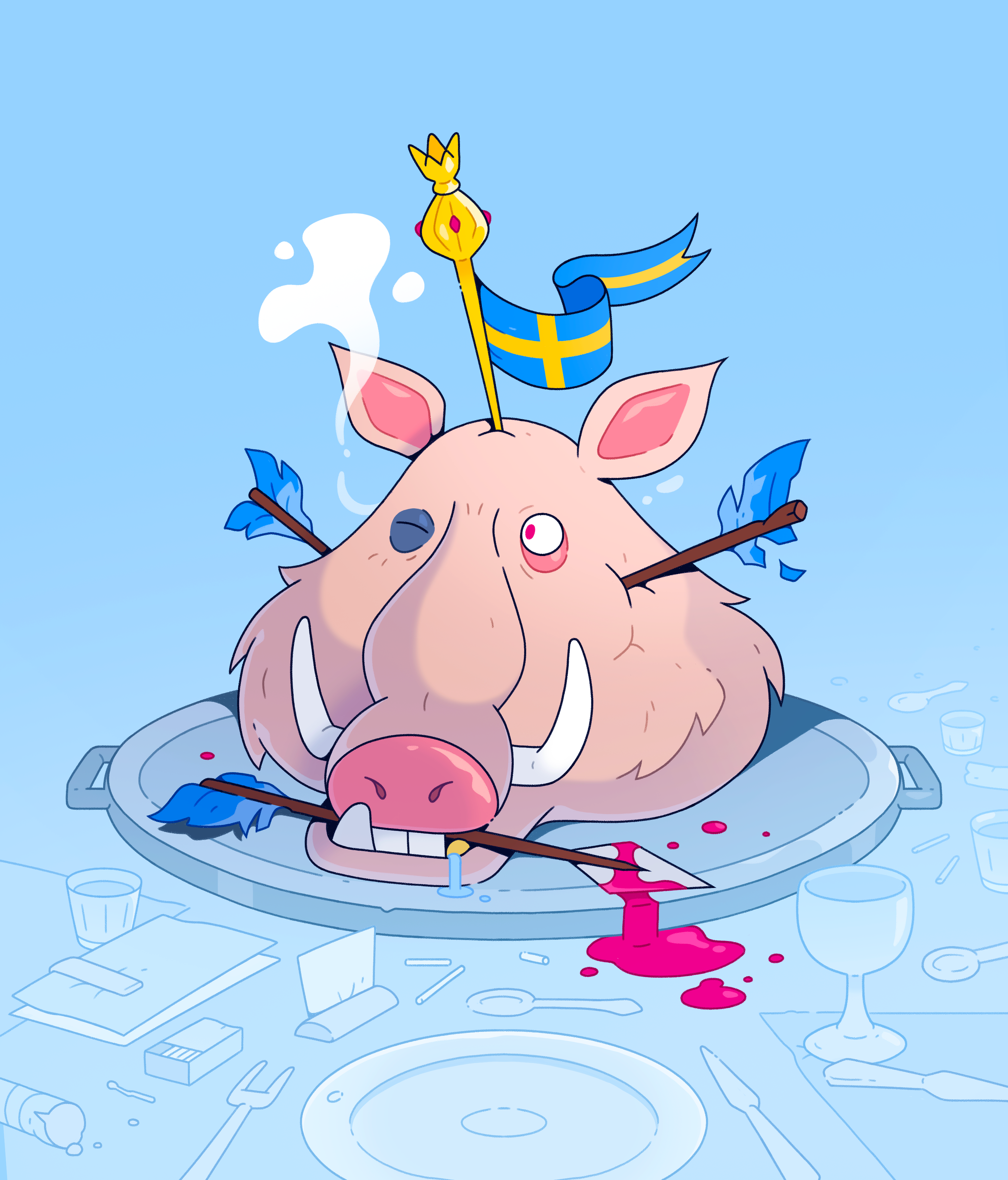 The Great White Hog. 2d banquet cartoon character characterdesign design dinner food hog illustration illustrator pig sweden