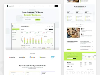 💼 StrideOKR – Landing Page Design design designsystem greenui interfacedesign minimal moderndesign okrtool productdesign saasui typography ui userexperience userinterface ux web webdesign