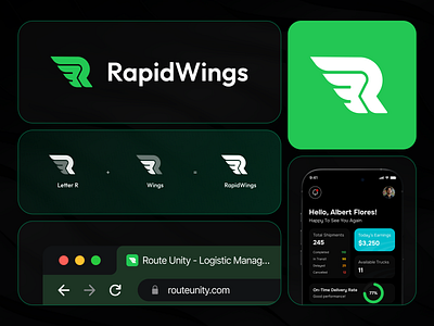 RapidWings – Logistics Logo branding brandingdesign design graphic design logisticsbranding logo minimallogo monogramlogo rapidwings rlogo ui visualidentity winglogo
