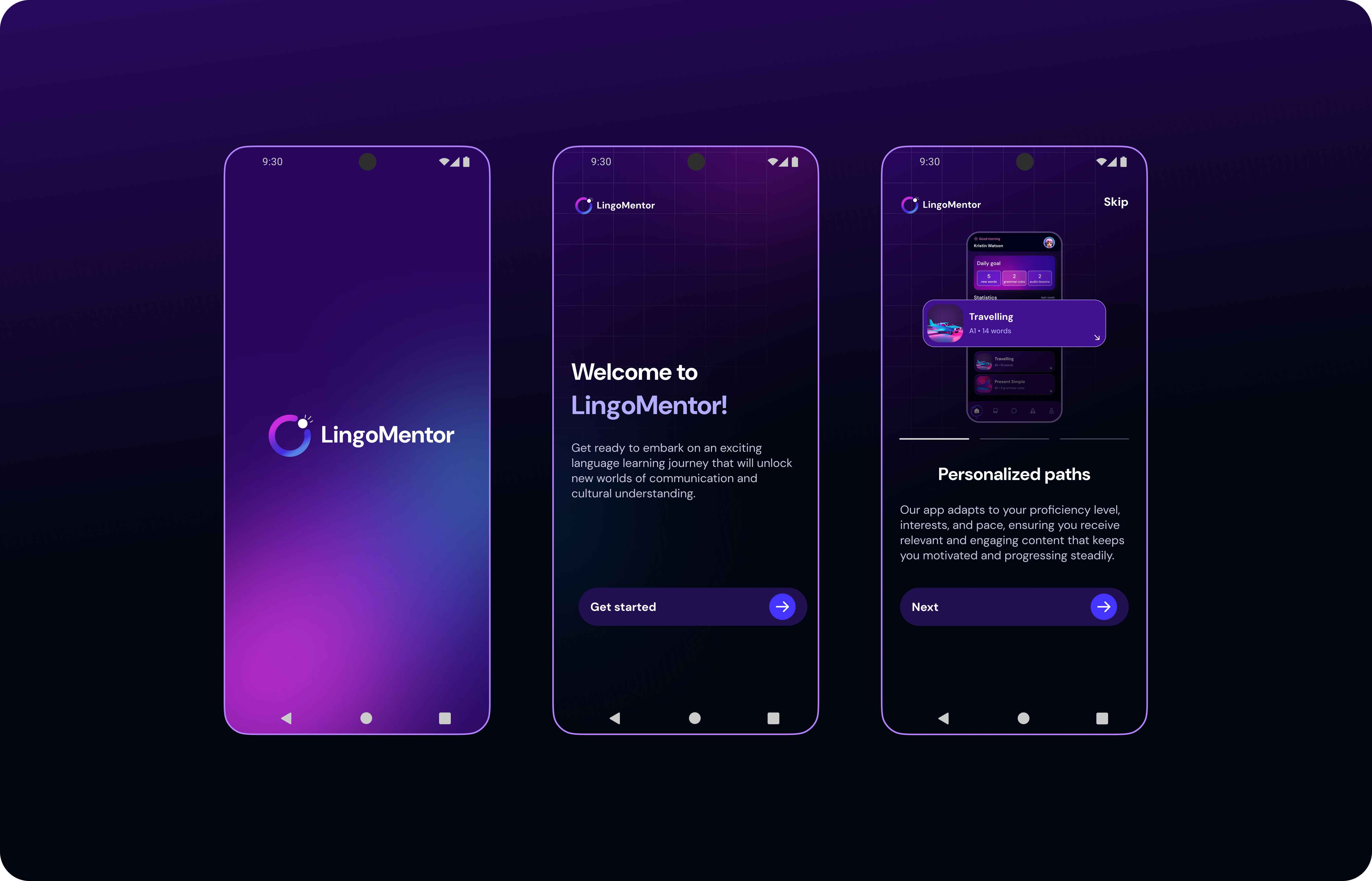 LingoMentor | E-Learning App | Onboarding aplication app education language learning mentor mobile onboarding product screen ui ux