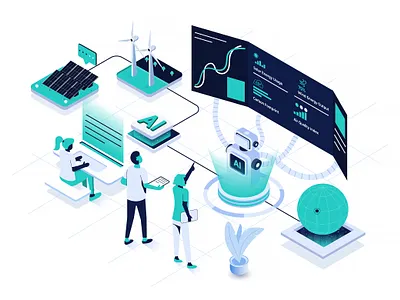 AI & Data Isometric Illustrations ai branding creative design graphic design illustration isometric man ui vector woman