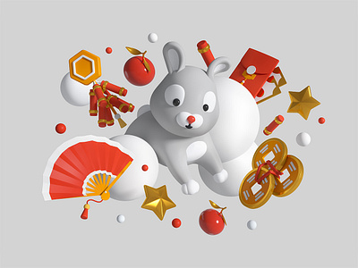 Chinese New Year 3D illustration 3d 3d art 3d illustration celebration chinese new year design festive holiday illustration rabbit style