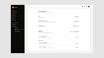 Settings Page - Security security security page security settings settings settings page settings ui sidebar ui web app web portal web portal settings