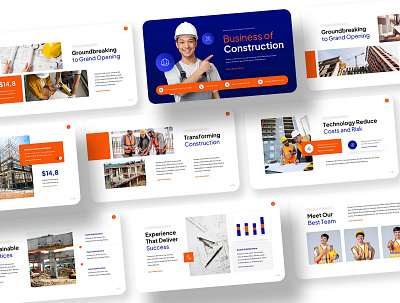 Construction Company Presentation branding building business company construction creative design graphic design marketing modern powerpoint presentation process project real estate template ui