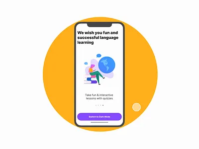 Learn new languages in light & dark mode! app dark mode education get started illustration learning lessons light mode quizzes splash splash screen walkthrough welcome