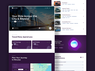 Website for Bus Transportation ✦ SwiftRide aesthetic website ui ai based website ai website ui bus transport landing page bus transport website design bus transportation system buy ticket ui design flat design hyper ui minimal ui design modern bus transport ui product design trip planner ui user experience user interface ux