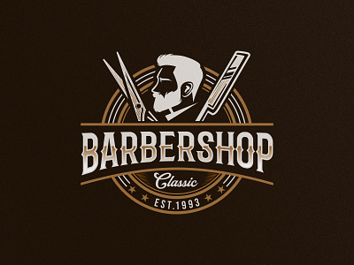 Barbershop Classic Logo badge logo barbershop branding classic design graphic design hair haircut head illustration logo patch retro retro badge vector vintage