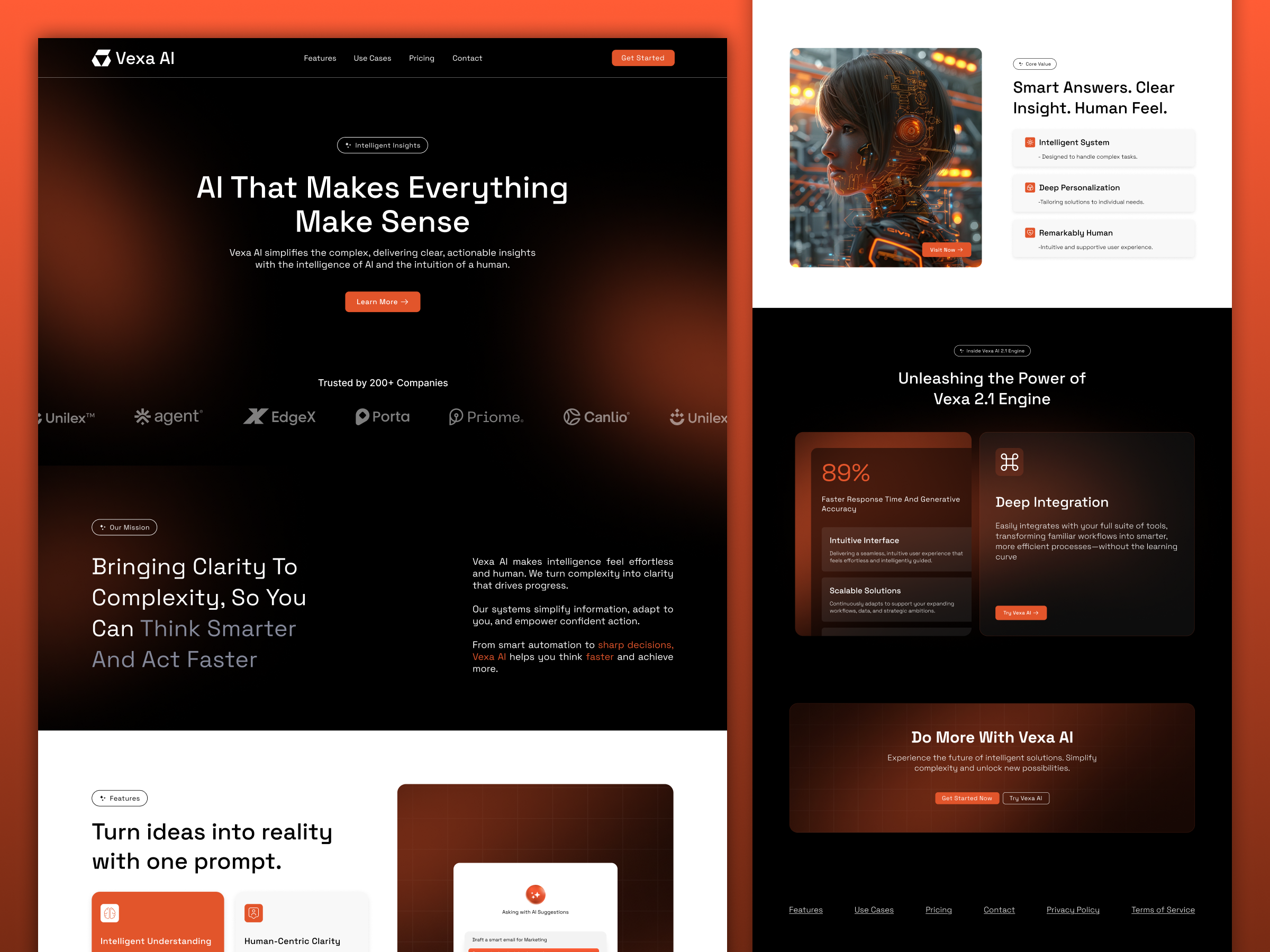 Vexa AI Landing Page | Clean & Minimalist AI Website UI/UX ai artificial intelligence clean ui concept design dark mode digital design landing page minimalist design modern ui product design responsive design saas saas design ui design ui ux ux design vexai uiux vexai webdesign web design web layout