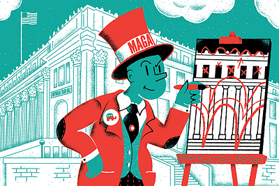 POLITICO - MAGA Penn Station by James Olstein achitecture conceptual illustration editorial editorial illustration fuck trump graphic design illustration james olstein james olstein illustration jamesolstein.com maga penn station politico texture vector