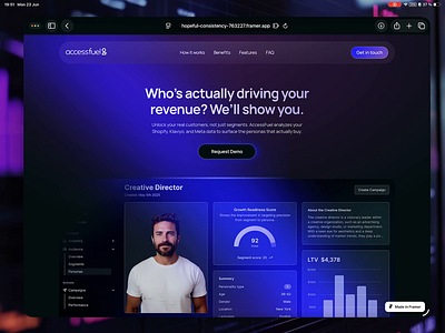 Accessfuel Landing Page ai data framer marketing shopify