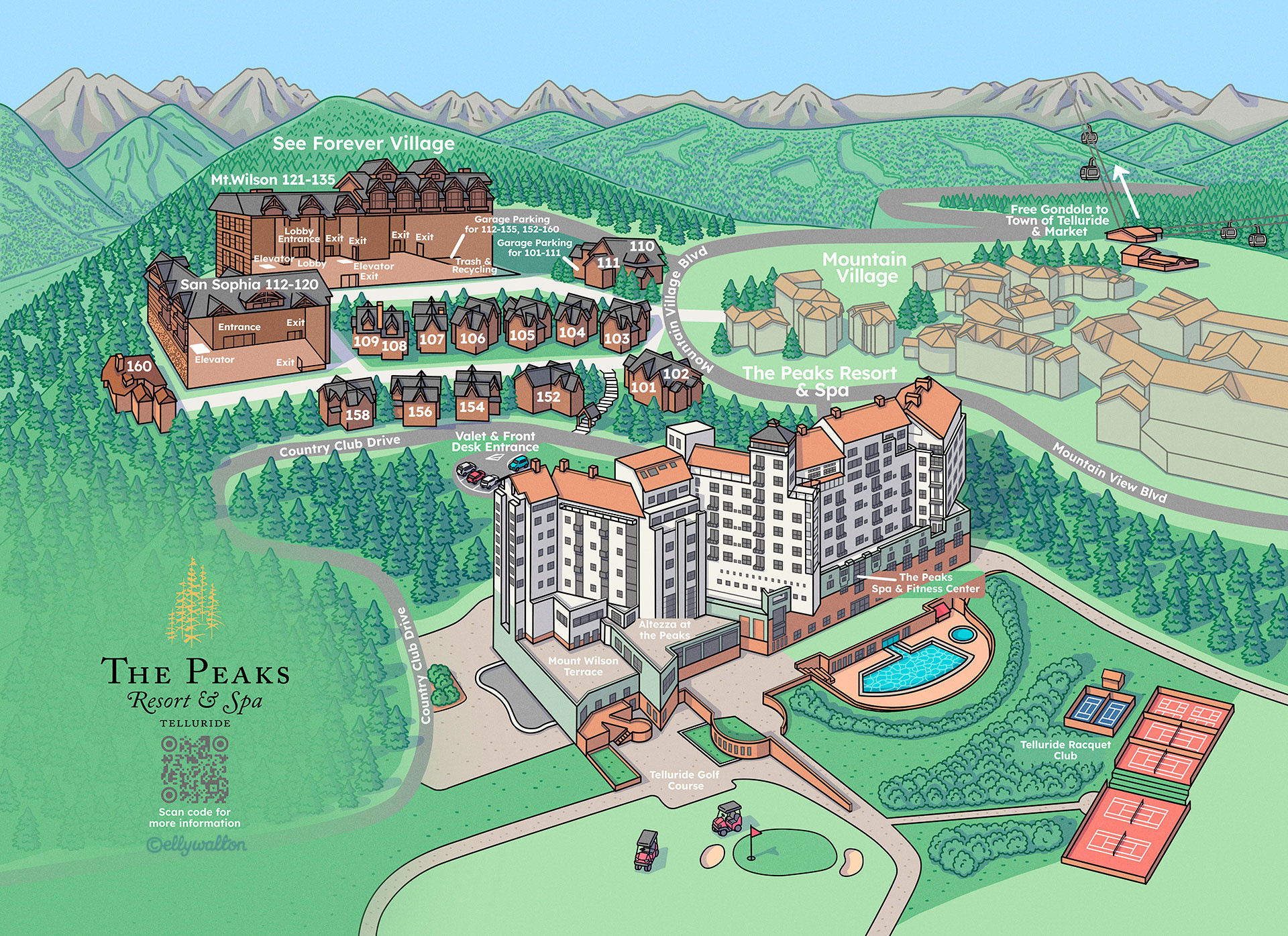 The Peaks Resort & Spa Guest Maps 3d map cartography guest map hotel map hotel map illustration illustration map map drawing map illustration tourist map visitor map