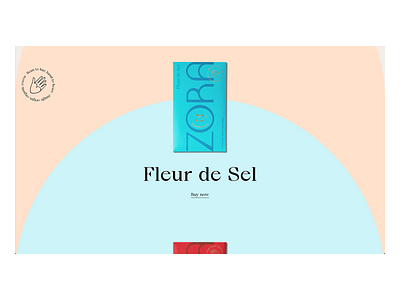 Zora Chocolate - "Fleur de Sel" Product Page branding chocolate packaging clean clean design clean layout creative design flour de sel graphic design light colors minimalist design modern packaging typography vibrant vibrant design zora chocolate