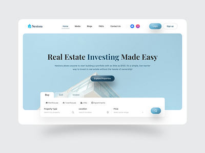 Nestora – Real Estate Investing Made Easy branding cleanui figma interface invest investmentplatform minimaldesign mobilefirst productdesign realestate realestateapp responsivedesign typetech ui uidesign uiux uxdesign webdesign