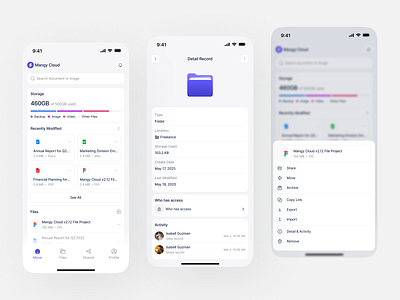Mangy Cloud Storage App app chart clean cloud design directory fireart folder google menu store ui ux