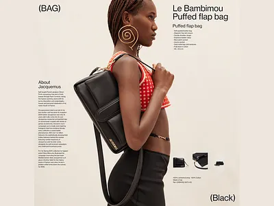 Jacquemus "Le Bambimou" Product Page bag clean clean design creative creative typography e commerce graphic design marketing marketing design modern product ad product page puffed flap bag typo typographic design typography