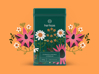 Herbal Tea Box Graphic Design beverage branding design design studio digital art digital illustration drink graphic design graphic pattern herbal tea identity identity design illustration illustrator logo marketing packaging packaging design tea tea box