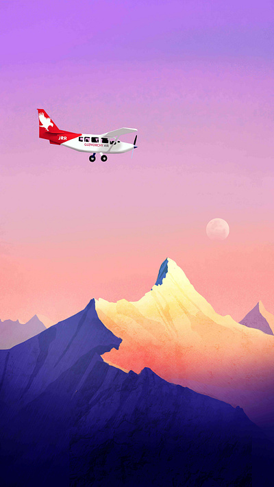 Flying over Snowy Mountains airplane branding fasion graphic design illustration landscape mountain nature outdoor painting sky snow travel