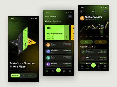 Crypto Mobile App app bitcoin card clean crypto crypto currency dark exchange ios app design market minimal mobile design trading uiux ux design wallet