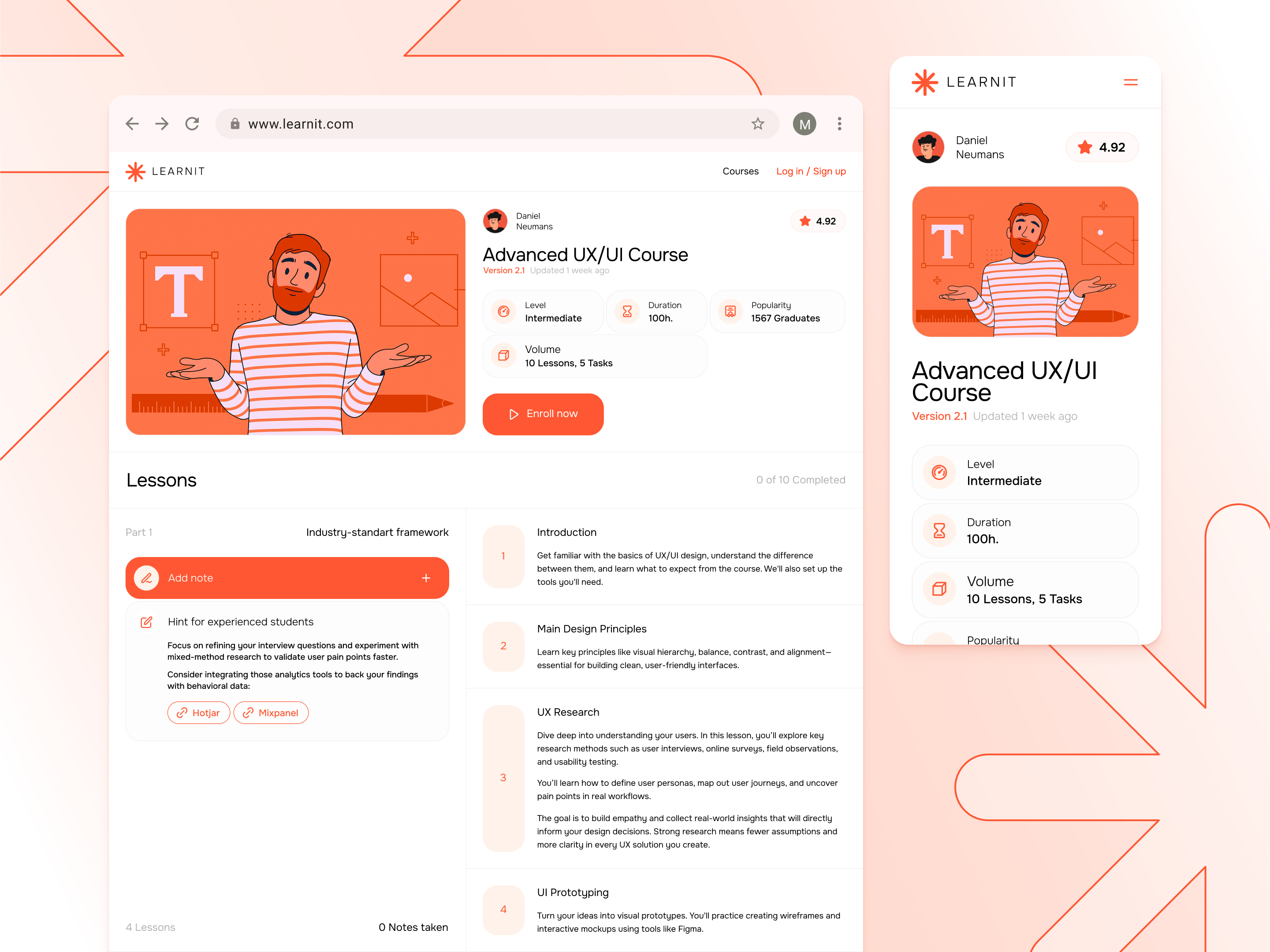Educational Platform - Course Page design mobile ui webdesign
