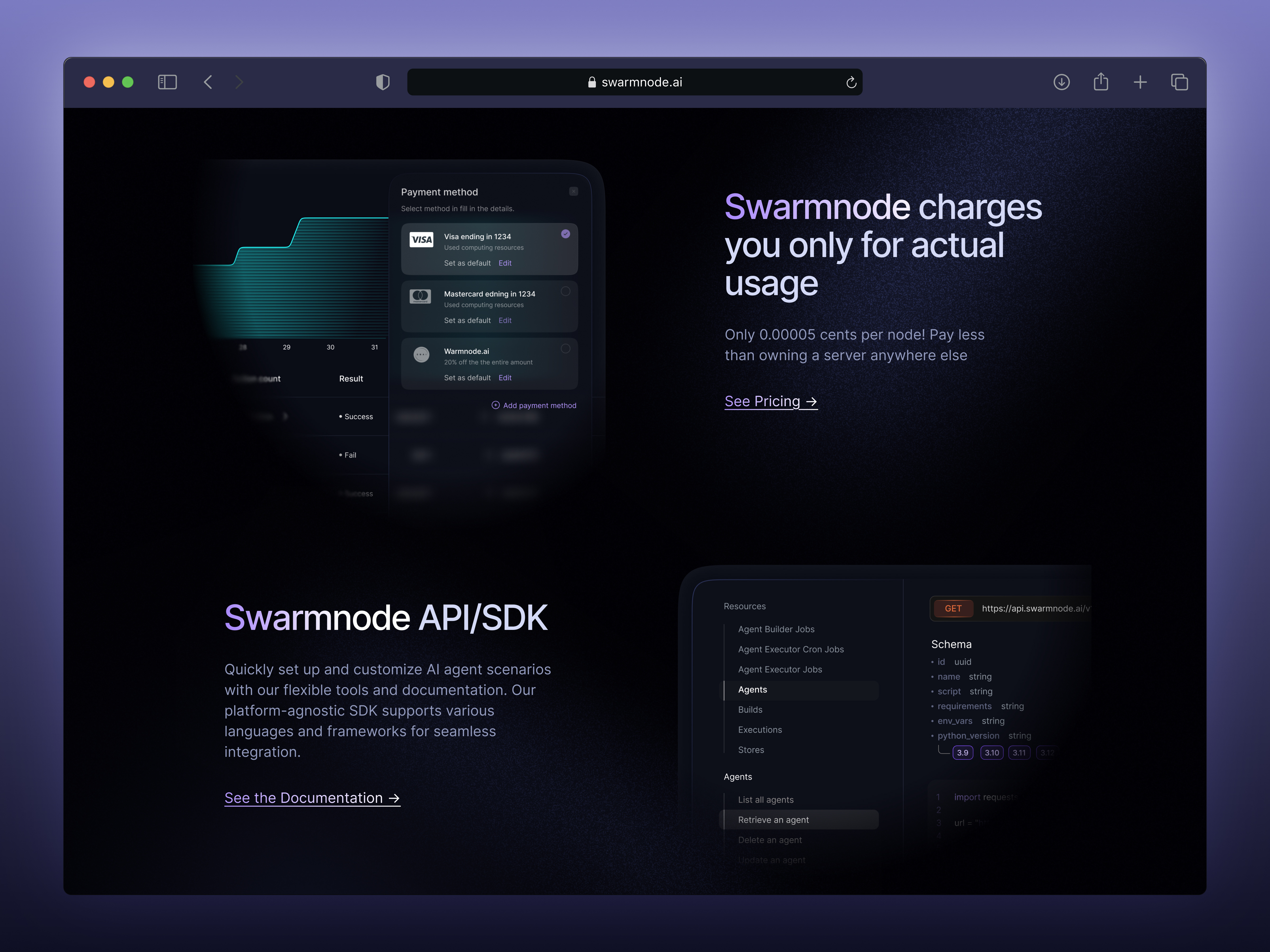 2nd feature section - AI Agent - swarmnode.ai abstract agentic ai ai agent artificial crypto dark mode entrepreneur feature features section framer intelligence landing startup ui ui design ux ux design web 3.0 workflow