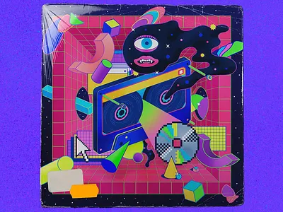 Artwork - Cosmic Beats in Gridspace Reality 80s vibe abstract geometry artwork audio visuals colorful chaos concept art cosmic beats cosmic creature digital nostalgia fantasy gridspace reality illustration pixel graphics retro digital surreal illustration surrealism synth world trippy design vaporwave art