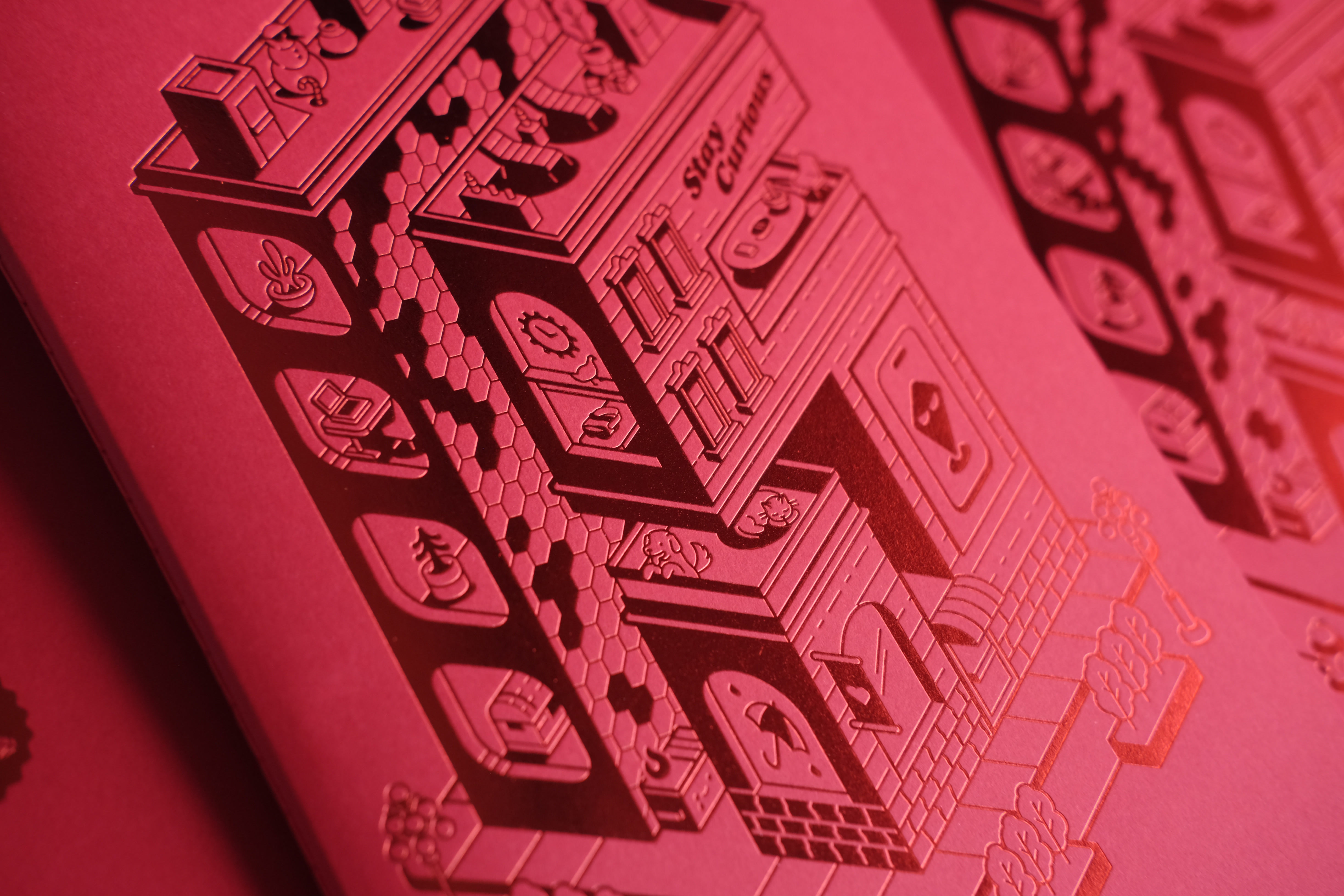 2025 Steamclock Anniversary Books foil foil stamping illustration illustrator isometric letterpress print red ruby vector