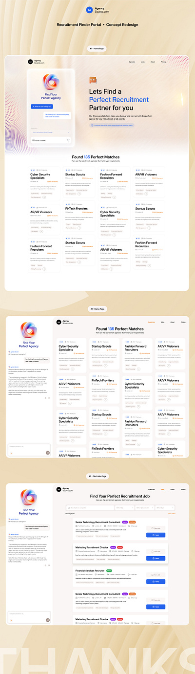 Ai Recruiter Finder Portal agency finder ai bot ui ai chat bot ai chatting ai search branding card ui clean dashboard finder ui job portal minimal placement ui recruitment portal smart search ui ux design