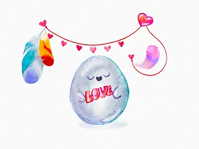 Cute Egg in Love creativemarket hand drawn illustration valentines day watercolor