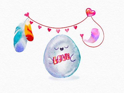 Cute Egg in Love creativemarket hand drawn illustration valentines day watercolor