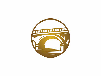 Golden bridge logo bridge building canel connection construction golden icon illustration logo logos luxury natural restaurants river river side vector
