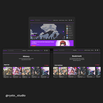 Website Lunime anime branding desainer graphic design personal branding ui uiux design website