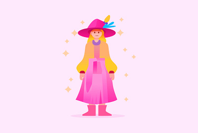 Novel Woman - Fantasy Character Minimal Flat vector animation art character children book concept fantasy fun game girl graphic design kids minimal minimal design novel people pink woman