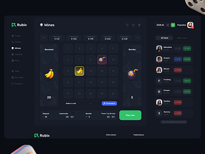 RUBIX - Mines Casino Game Mode casino casino game crash crash game design dice gambling game mines mines game online casino roulette rubix slots web design