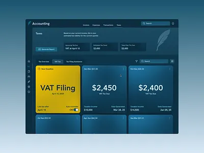 Turgot Accounting – Invoices, Expenses & VAT Reporting accountingui b2bproductdesign cleaninterface darkthemeui datatabledesign expensetracking financialux fintechdesign invoicingdesign microinteractions productdesign responsiveui saasux taxdashboard vatfiling webappux