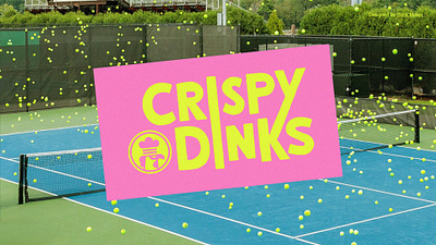 Crispy Dinks / Pickleball for Clucks! brand by hand chicken logo crispy dink dinks fun branding fun logo liquid death off beat pickle ball pickleball pickleball branding pickleball logo quirky racket racketball sports branding sports logo tennis tennis logo