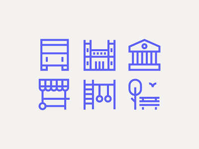 Line icons bus castle ice cream cart icon iconography icons line museum park playground