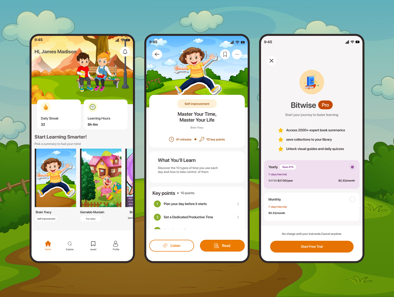 Bitwise: UI Design for Young Book Lovers booksummary colorfuldesign dailyui design designinspiration dribbbleshots edtechui fitnessapp illustration iosdesign kidsapp learningapp mobileappdesign productdesign profilepage ui uiux