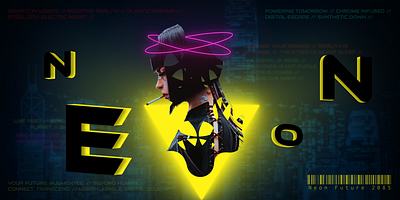 Cyberpunk banner cyberpunk design eventposter figma futuristic graphic design illustration neon scifi the poster typography ui ux visualdesign web web design