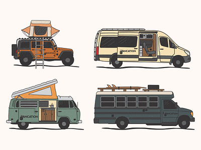 Vancation Camper Van Illustrations bus camping glamping illustration jeep overlanding van vanlife vector vw