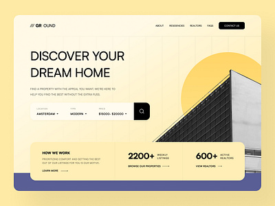 UI Concept Design - Real Estate Landing Page branding design interface landing page property real estate ui uidesign uiux user interface